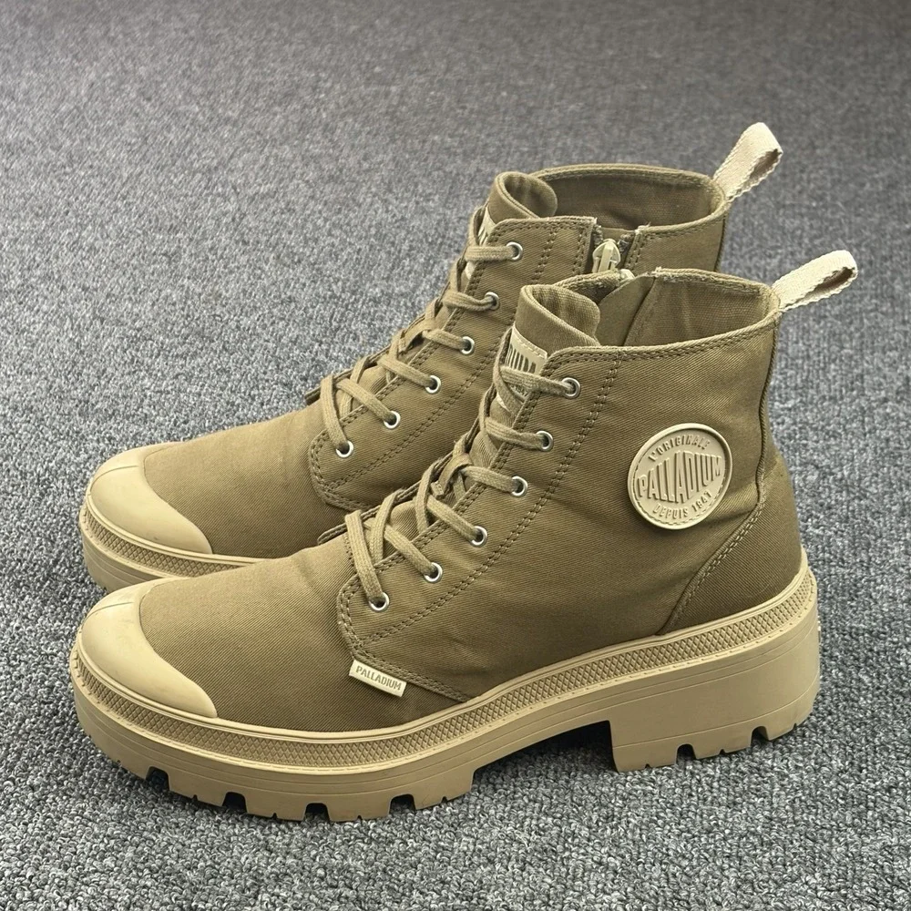 Palladium Pallabase Twill Womens 10 Platform Boots Tan Canvas Zip 96907-204-M